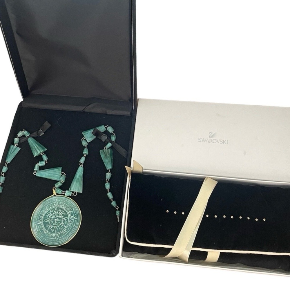 Swarovski Crystal Jewelry Pouch BlackVelvet Vintage Turquoise Medallion Necklace